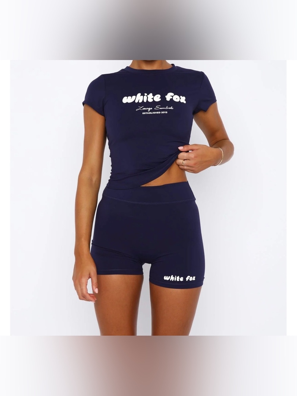 White Fox Boutique Navy High-Rise Bike Shorts